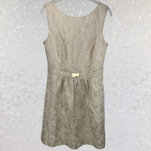Jennifer Lopez Elegant Cream Shimmering Floral Sleeveless Midi Prom Dress Size 8 - Picture 1 of 16